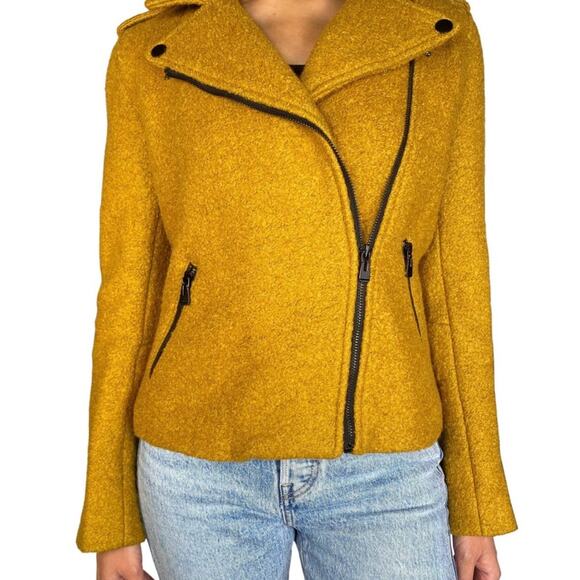 Anthropologie Cartonnier Mustard Wool Blend Moto Jacket Boho Cozy Size Small - Picture 3 of 11